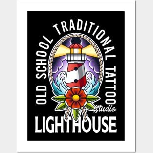 old school traditional tattoo light house Posters and Art